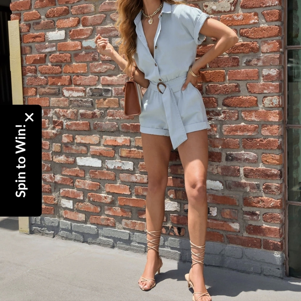 Vici Light Blue Belted Romper